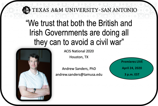 Announcement of Andrew Sanders talk with photo of Andrew Sanders