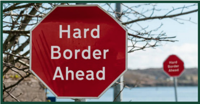Picture of Stop Sign Reading Hard Border Ahead