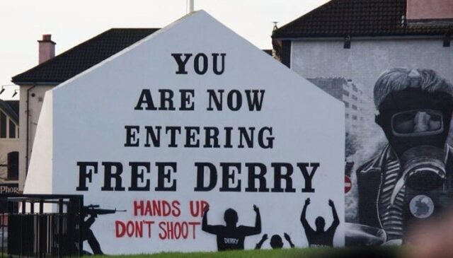 A picture of the "You Are Now Entering Free Derry" mural in Derry, Northern Ireland.