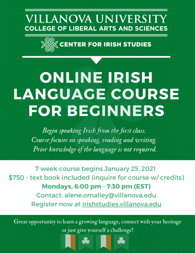 A flyer describing the Villanova Irish language course